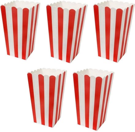 DW4Trading Popcorn Bakjes Rood Wit Gestreept - Karton - Amerikaans Feestje - 5 Stuks