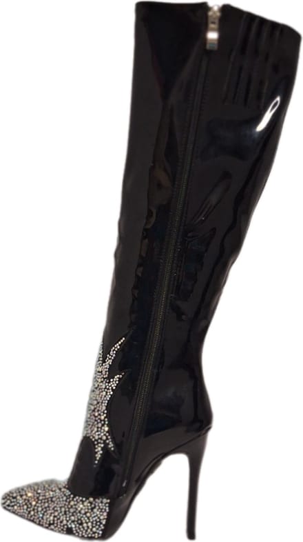 RUON-EROTISCH HOGE LAKLAARS MET MARCESITE-NAALDHAK-BLACK-37