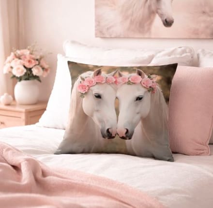 Rose Meadow Collection Kussenhoes - Wit Paard - 45x45 cm