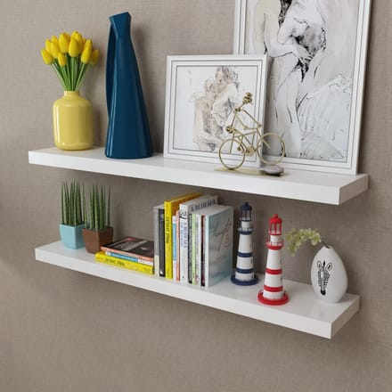 vidaXL - Wandplanken - MDF - zwevend - voor - boeken/dvd - wit - 2 - st
