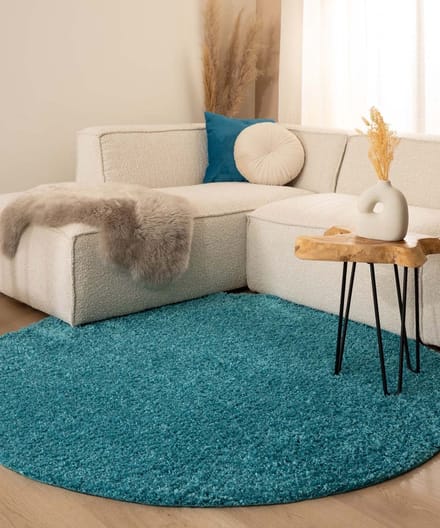Rond hoogpolig vloerkleed - Shaggy Trend turquoise 80