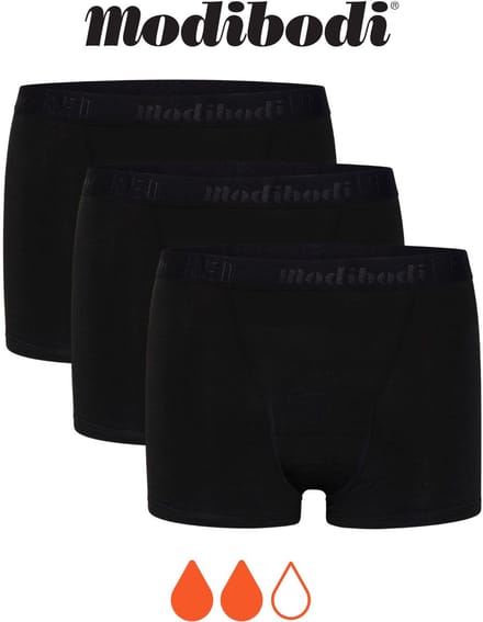 Modibodi Menstruatie Ondergoed Normaal Absorberend Tiener Hipster Boyshort 3-Pack Zwart Y08-10