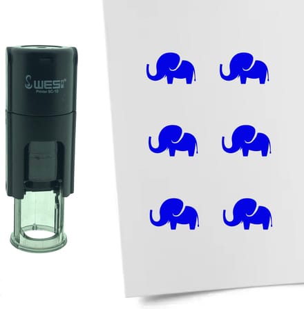 CombiCraft Stempel Olifant 10mm rond - blauwe inkt