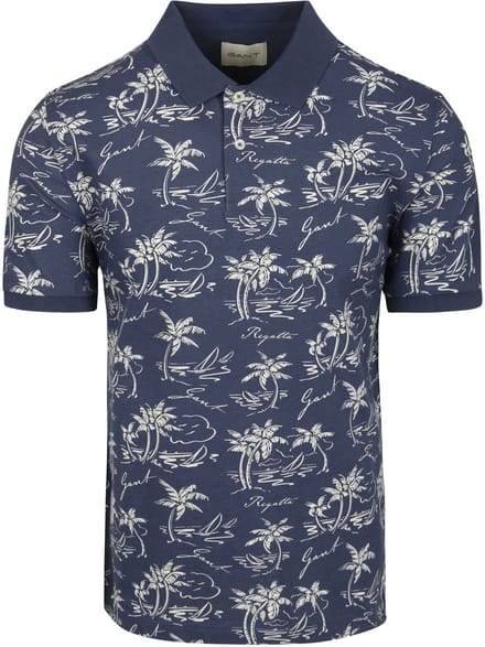 Gant Poloshirt Palm Print Dusty Donkerblauw (navy) - Maat M - Heren