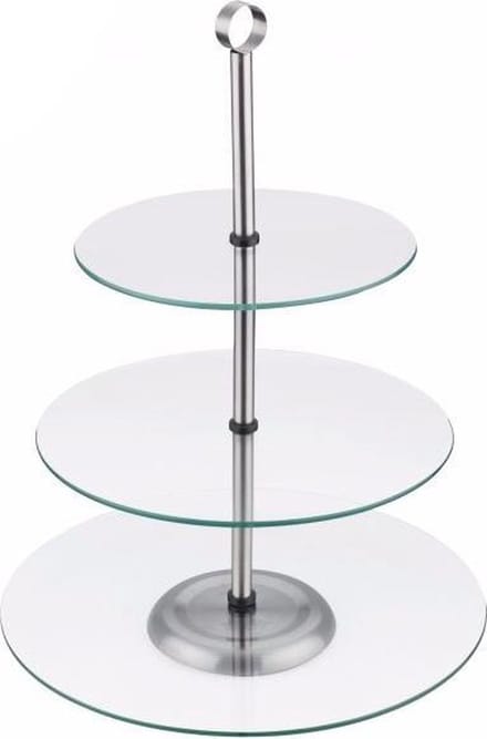 Kinghoff taartplateau - 3 etalages - Glas - Met grijpring