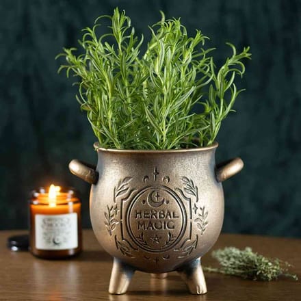 Something Different - Herbal Magic Bronze Effect Terracotta Cauldron Plantenpot - Bronskleurig