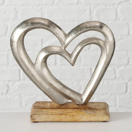 Hart - Hart in hart - Liefde - Leuk Cadeau - Aluminium - op voet - 19x17.5x5cm - Mango
