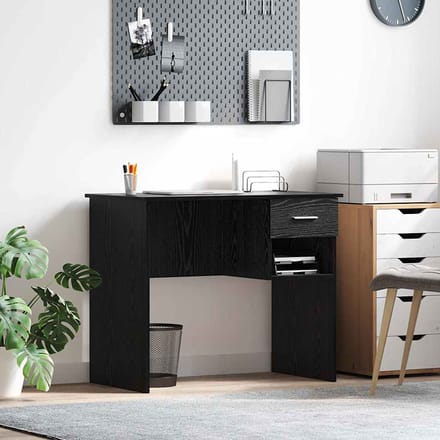 vidaXL - Bureau - Zwart - Eiken - 90 - x - 49 - x - 75 - cm - Bewerkt - hout