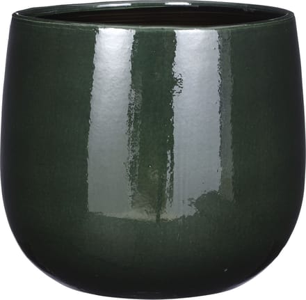Mica Decorations Plantenpot/bloempot - keramiek - donkergroen glans/spotted- D26/H24 cm