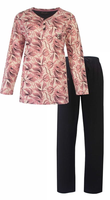 Medaillon Dames Pyjama - Lange Mouw - Bloemenprint - Roze - Maat M
