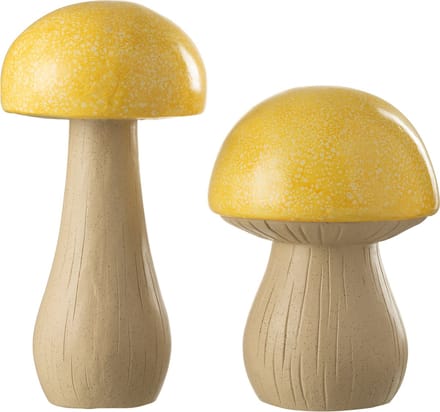 J-Line decoratie Paddenstoel Buiten - kunststof - geel - 2 stuks