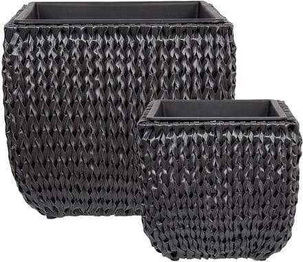 BERBERIS - Bloempot set van 2 - Zwart - PE rotan
