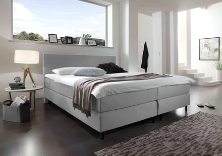 Boxspring Bravo - 180x200 - Grijs - Bonellvering - Stof - Inclusief Topper - Bed compleet