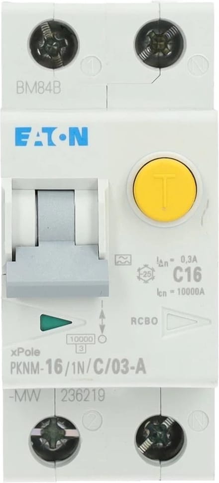Eaton aardlekautomaat 1-polig+nul 16A C-kar 300mA (236219)