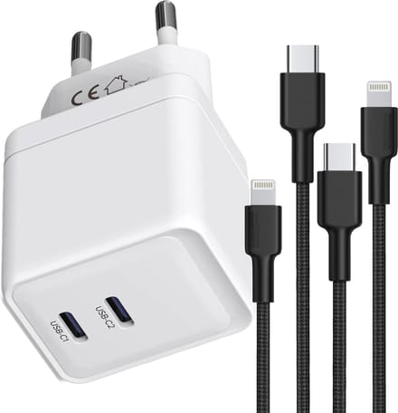 Oplader geschikt voor iPhone 12 13 14 Pro Pro Max en iPad Air 2017 2018 2019 2020 - 2x Lightning naar usb-C Kabel 1M - Snellader