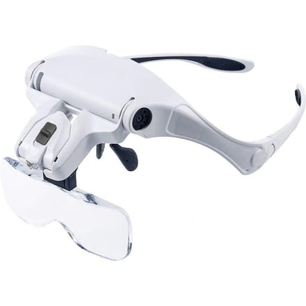 LED Verlichte Loep Handsfree Hoofdgemonteerde Loep met 5 Afneembare Lenzen 1X, 1.5X, wit