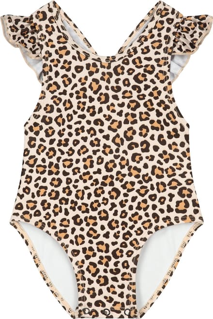 Supercute baby badpak luipaardprint bruin met drukknopen maat 68/74