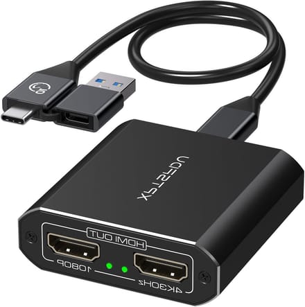 Dubbele HDMI Adapter - USB C Hub - Meer Schermen - 4K en 1080P Output - 3 Schermen - Grijs
