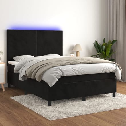 vidaXL - Boxspring - met - matras - en - LED - fluweel - zwart - 140x190 - cm