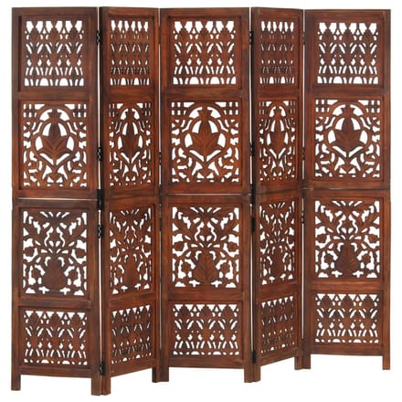 vidaXL - Kamerscherm - 5 - panelen - handgesneden - 200x165 - cm - mangohout - bruin