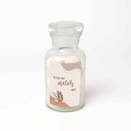 Apothekersfles - Bruisballen - Ontspanning - Meter vragen - Wil jij mijn meter zijn - Meter vragen cadeau - Abstract boho design