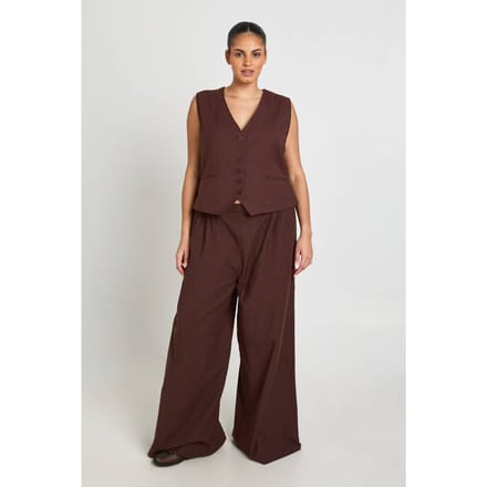 boohoo Dames Plus Linnen-look Gilet | Chocoladebruin | Maat: 48