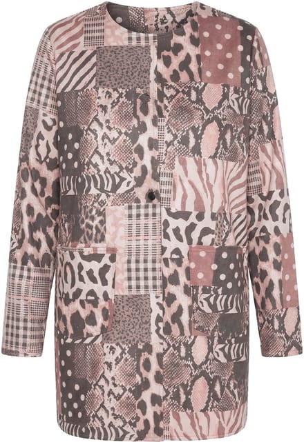 MIAMODA - Dames - Suède jasje rechte pasvorm all-over print - Goudbruin - Maat 46