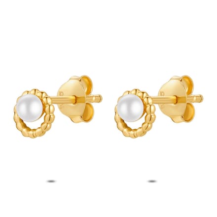Twice As Nice Oorbellen in 18kt verguld zilver, parel in getorste ring