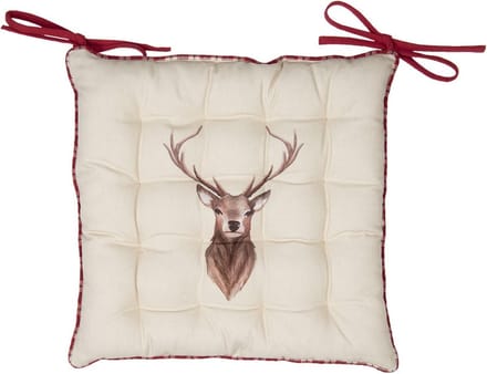 Clayre & Eef Stoelkussen Foam 40x40 cm Beige Rood Katoen Hert