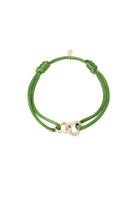 Satijnen armband Double Heart Sparkle - Verstelbaar - One Size - Olive - NEW