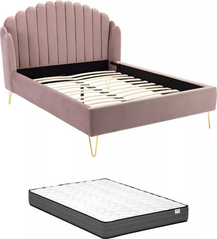 Vente-unique Bedframe fluweel poederroze 140 x 190 cm
