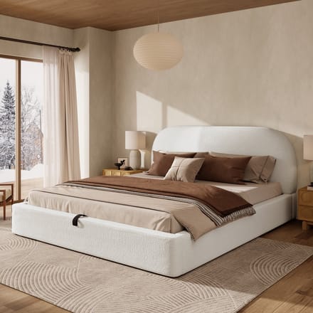 Sweiko Tweepersoonsbed - 180 x 200 cm - Opbergruimte - Gestoffeerd hoofdeinde - Beige