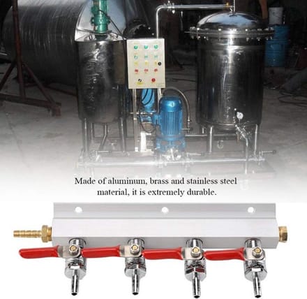 Virtubuy - Gasdistributor - 4-Weg - Roestvrij staal - Biergas - CO2 - Professionele