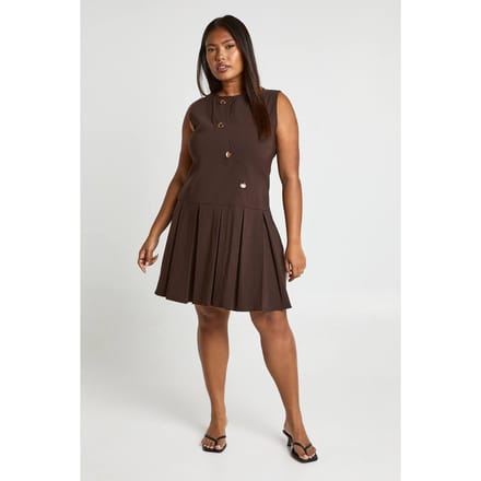 boohoo Dames Plus Asymmetrische Button Down Geplooide Mini-jurk | Chocoladebruin | Maat: 54