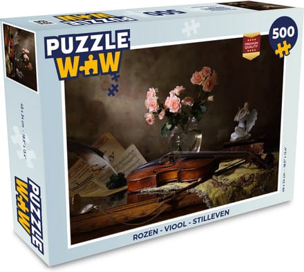 Puzzel Viool - Rozen - Roze - Bloemen - Stilleven - Legpuzzel - Puzzel 500 stukjes