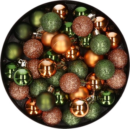 Kleine kerstballen - 40x st - koper/groen - D3 cm - kunststof - kerstversiering
