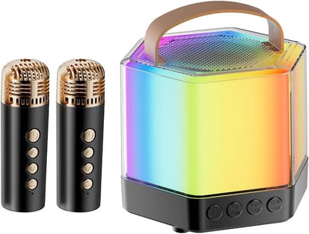 Draagbare luidspreker - Karaoke machine - Feest entertainment - RGB verlichting - 12 x 12 x 12 cm - Zwart