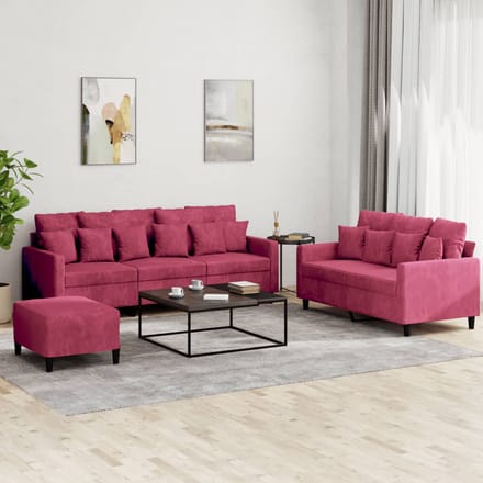 vidaXL - 3-delige - Loungeset - met - kussens - fluweel - wijnrood