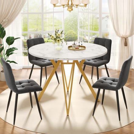 MODFU - Eethoek - Rond - Verstelbare Poten - Modern - Keuken Of Eetkamer - MDF, Linnen - Goud, Grijs - 100 Cm