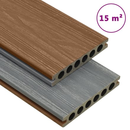 vidaXL - Terrasplanken - met - accessoires - 15 - m² - 4 - m - HKC - bruin - en - grijs