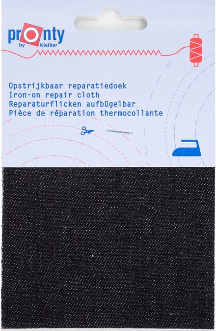 Pronty opstrijkbaar reparatiedoek kleur: zwart. / 10x40 cm, Per Stuk.