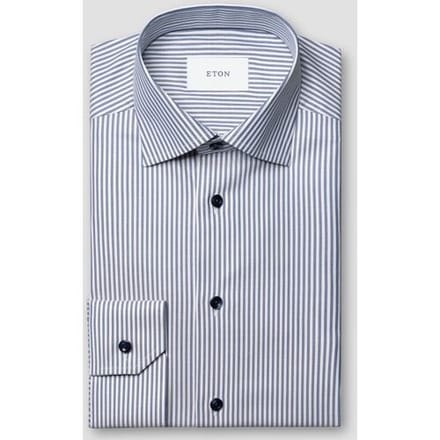 Eton Overhemd Vertical Stripes Soft Cotton Tencel Cutaway Collar Donker Blauw / male