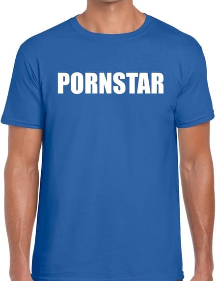 Pornstar tekst t-shirt blauw heren L
