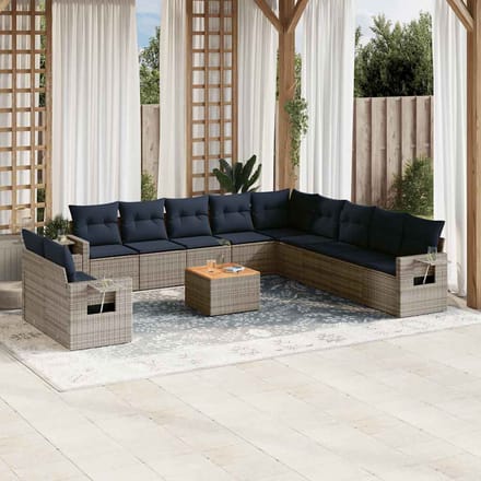 vidaXL - 12-delige - tuinbankset - met - kussens, - grijs - polyrotan