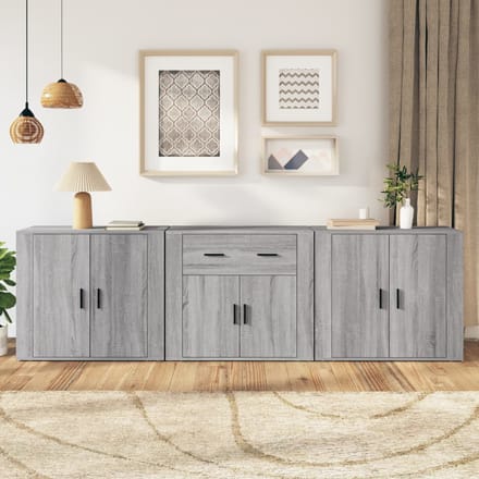 vidaXL - Dressoirs - 3 - st - bewerkt - hout - grijs - sonoma - eikenkleurig