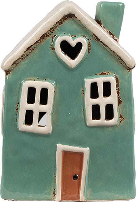 Clayre & Eef Waxinelichthouder Huis 13x9x18 cm Groen Beige Keramiek