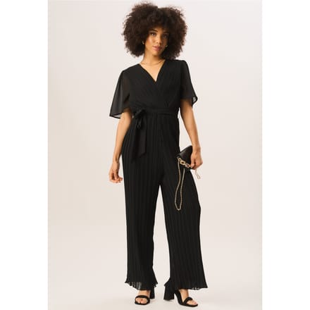 Geplooide jumpsuit met riem en overslag met hoekige mouwen