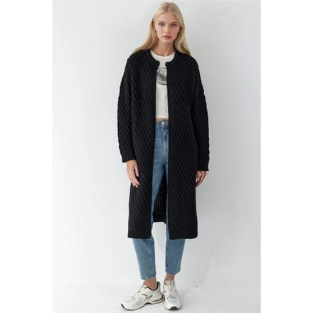 Lange Geribbelde Gestreepte Rits-Voorkant Cardigan