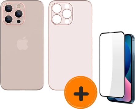 Bundel Siliconen slim fit telefoonhoesje iPhone 14 Pro Max inclusief screenprotector - extra bescherming - met screenprotector - Zacht roze