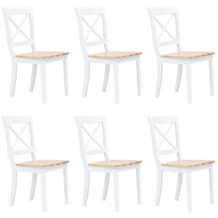 vidaXL - Eetkamerstoelen - 6 - st - massief - rubberwood - wit - en - naturel